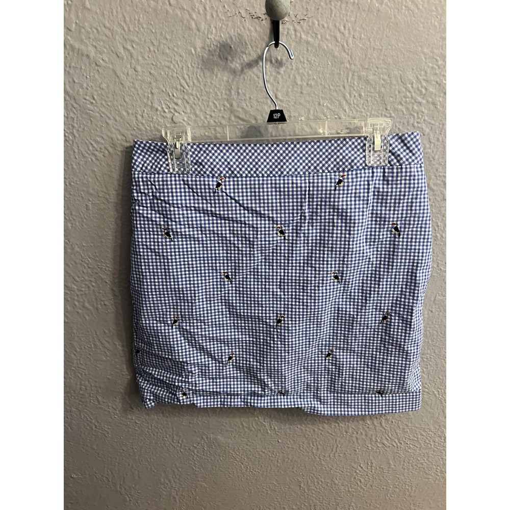 Talbots womens skirt size 8 lined Blue‎ & White Plaid With parrots